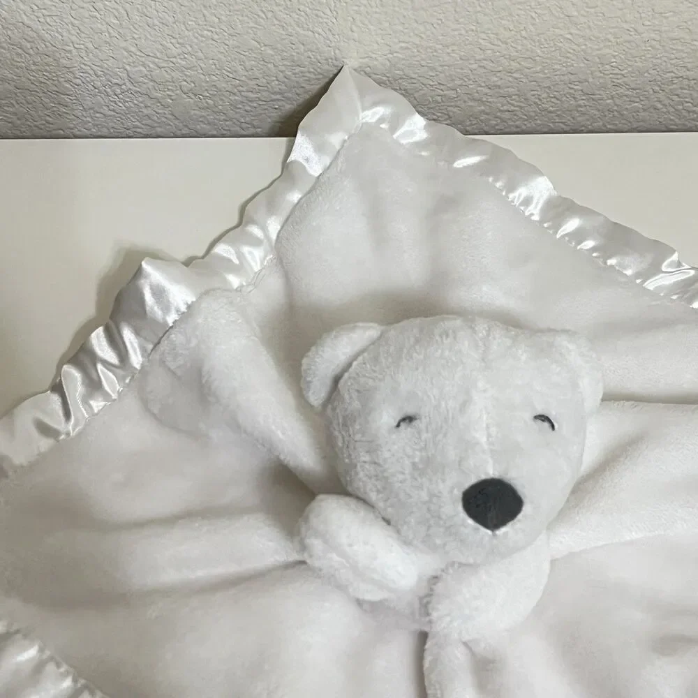 Carter's White Polar Bear Security Blanket Lovey Satin Trim Lovie Blankie